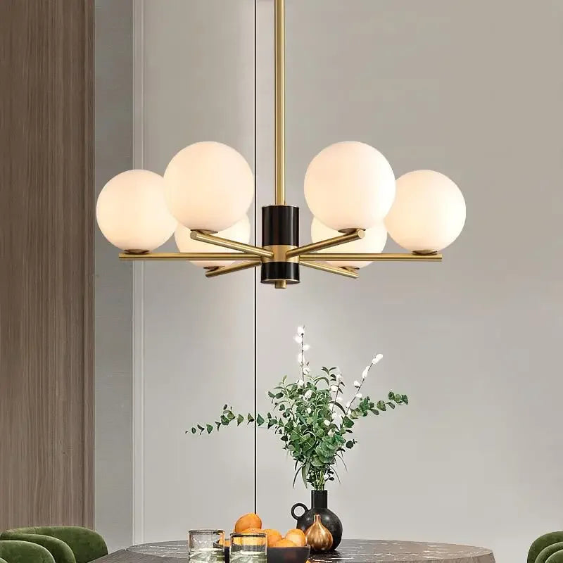 Nordic luxury gold copper pendant with white glass balls