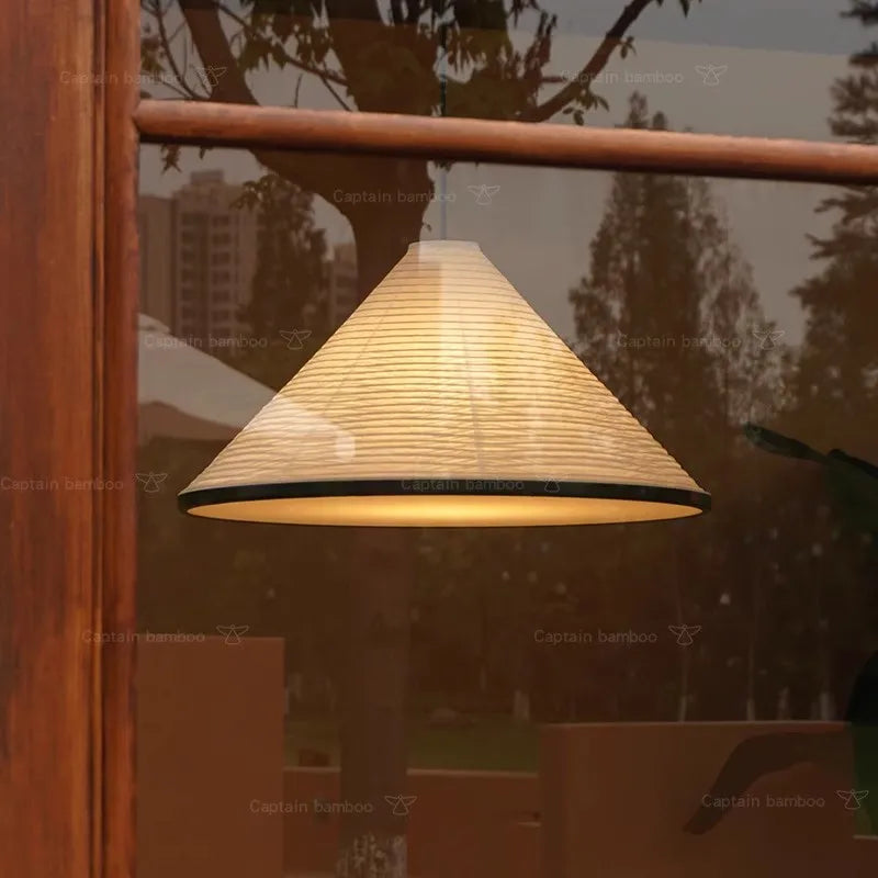 Japanese wabi sabi rice paper LED chandelier - vue 4 sur 8