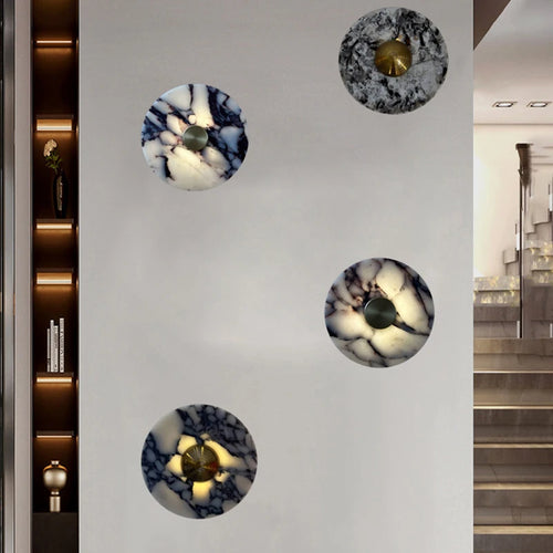 Natural marble and gold metal LED wall light ambient lighting 3000k - vue 3 sur 8