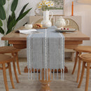 Embroidered bohemian table runner with woven tassels