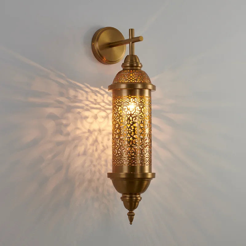 Moroccan retro vintage gold wall lamp with decorative LED chandelier
