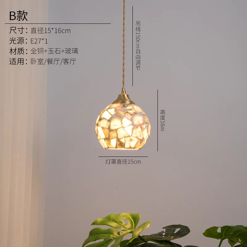Shell glass pendant light for bohemian nordic decor - vue 8 sur 9