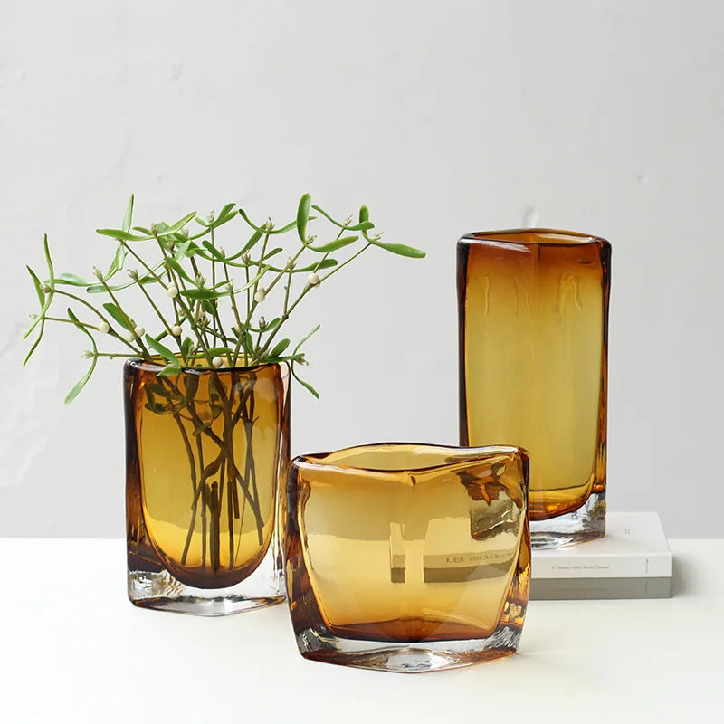 square-mouthed enameled glass vase for floral decoration