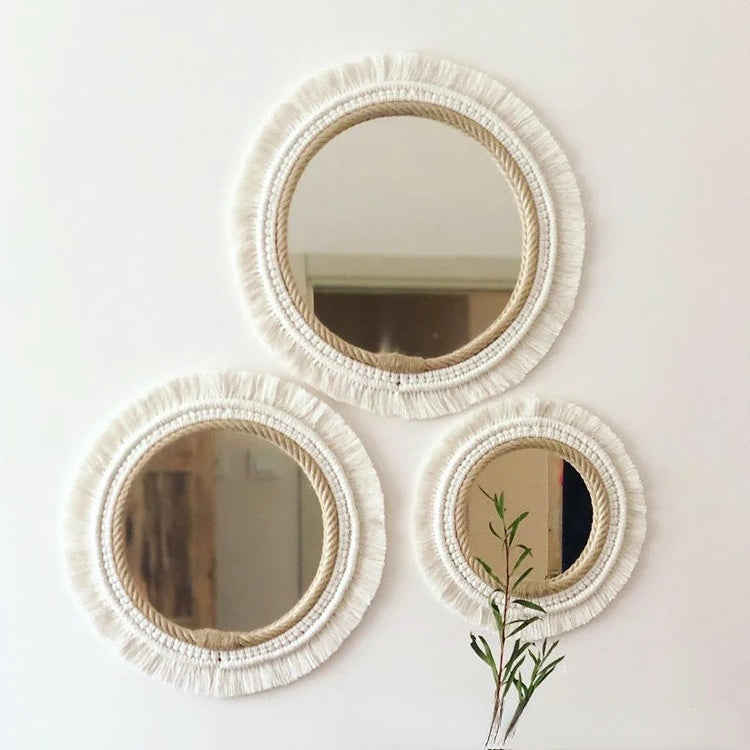 Nordic style hand-woven wall-mounted decorative hanging mirror