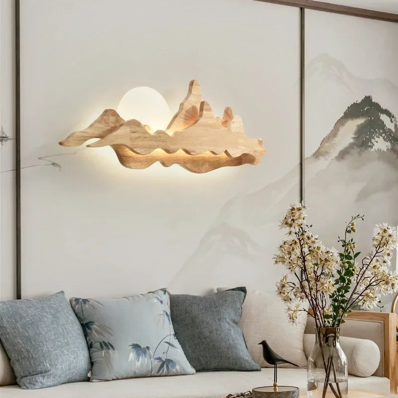 Creative zen retro solid wood wall light - vue 3 sur 6
