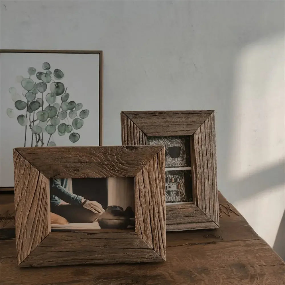 Vintage weathered solid wood photo frame - vue 3 sur 8