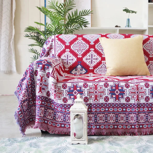 Bohemian knitted throw with world map design
