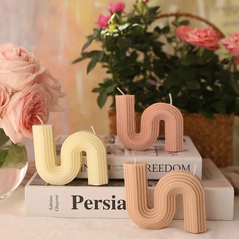 2024 geometric wave-shaped decorative soy candles