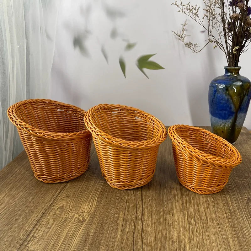 woven rattan basket for fruit and decorative storage