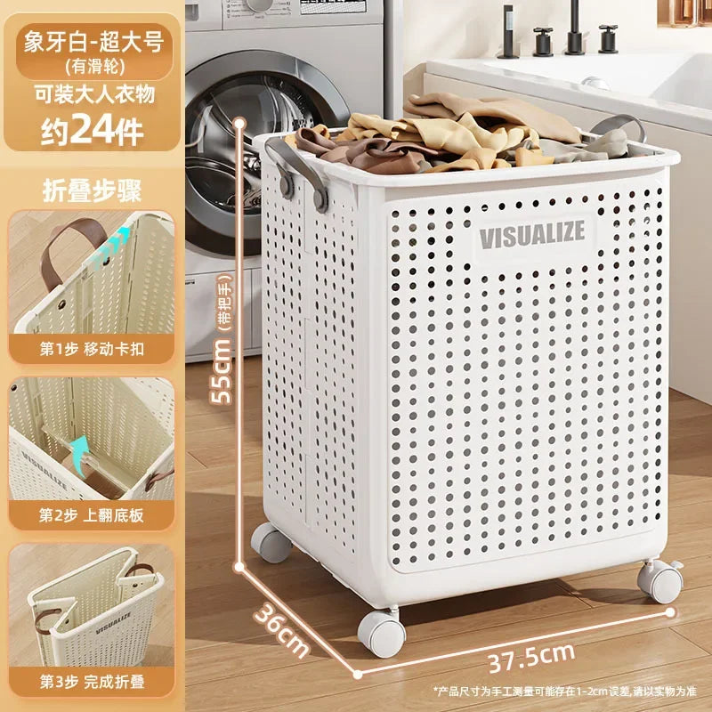 Foldable Laundry Basket, Large Capacity Mobile Laundry Basket,versatile and Durable,bedroom,bathroom,laundry Room, Snack Storage - vue 11 sur 12