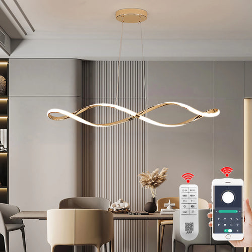 lustre led moderne suspendu avec éclairage et télécommande - vue 4 sur 8
