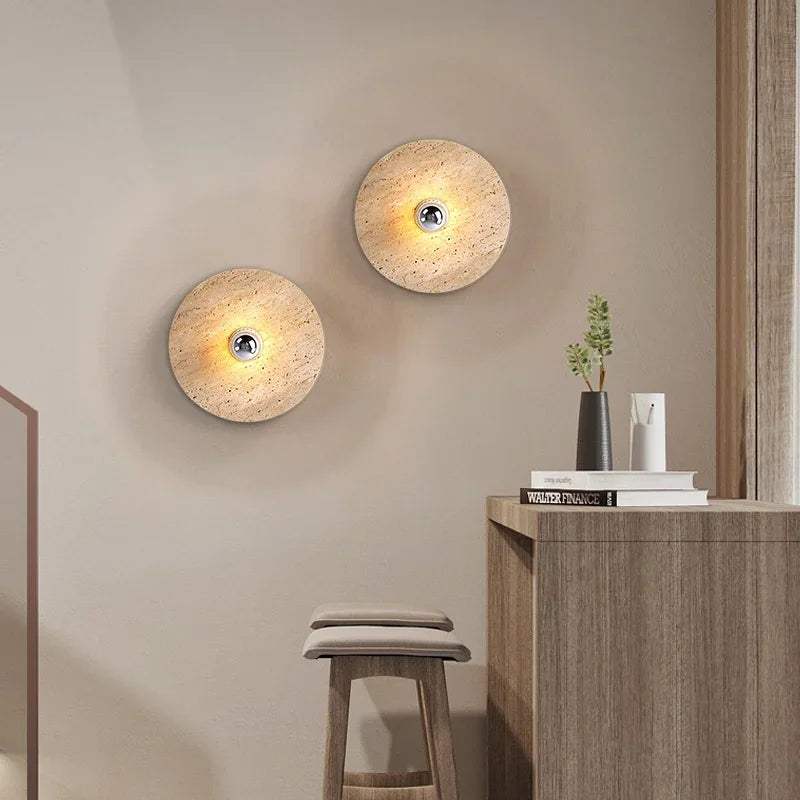 Decorative round retro natural stone LED wall light