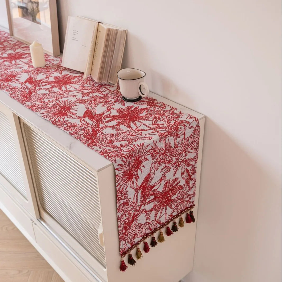 Nordic jacquard table runner with animal patterns and tassels