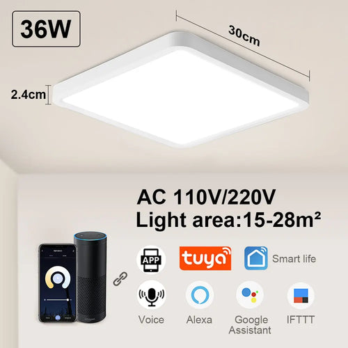 Tuya smart LED ceiling light with app and voice control, Alexa and Google compatible, remote control for living room and bedroom - vue 14 sur 22