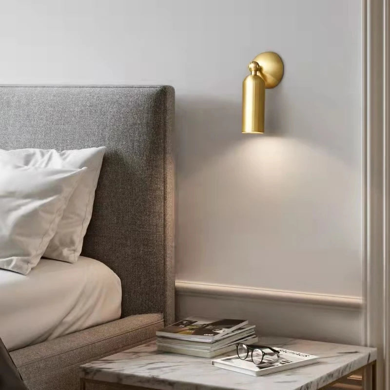 Modern brass LED wall light with adjustable temperature and rotation