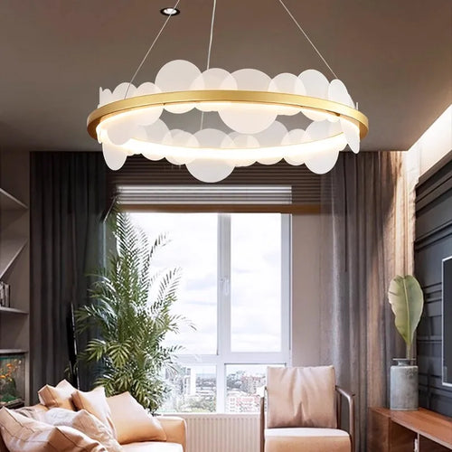 Adjustable Nordic gold ring pendant light for interior decor - vue 2 sur 9