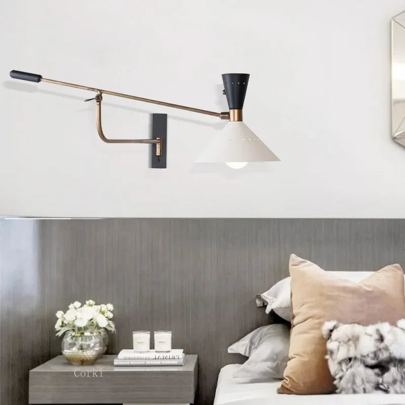 Long arm wall light adjustable lamp for reading and study