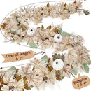 Autumn garland with pumpkins, berries and maple leaves