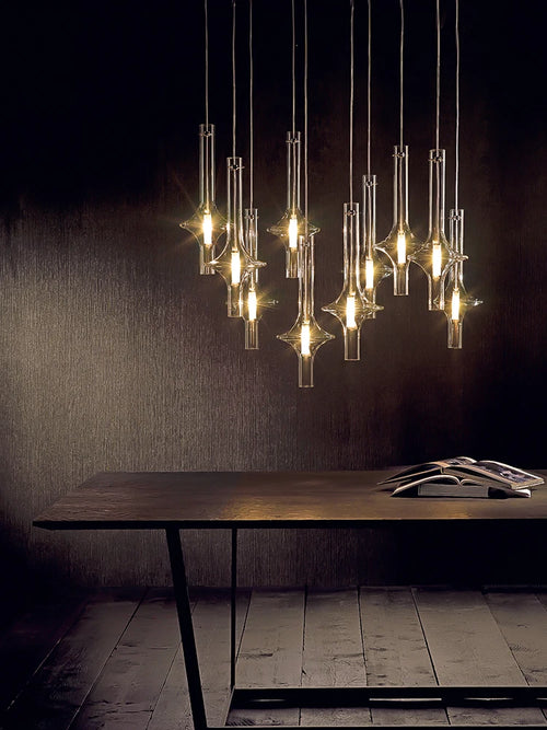 Italian designer chandelier in glass and bamboo for restaurants and shops - vue 3 sur 11