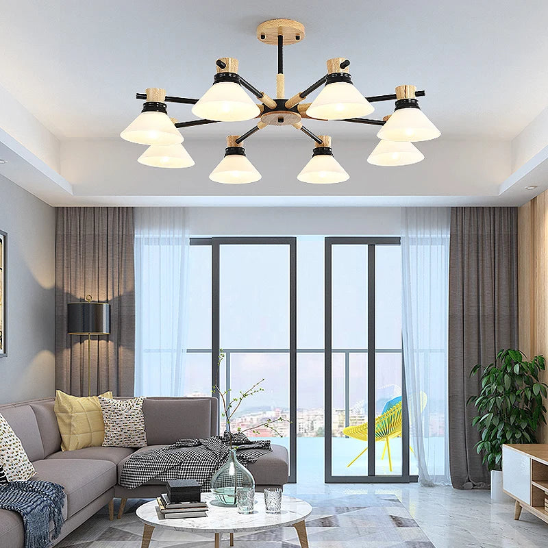 Modern round wood glass chandelier nordic hotel decor