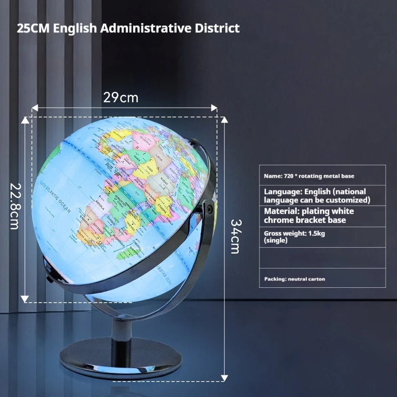 educational rotating globe with light in English for geography - vue 13 sur 18