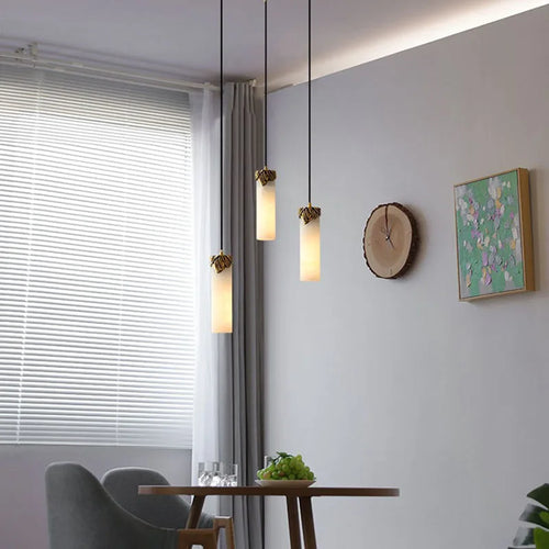 Natural marble and brass copper pendant light - vue 4 sur 8