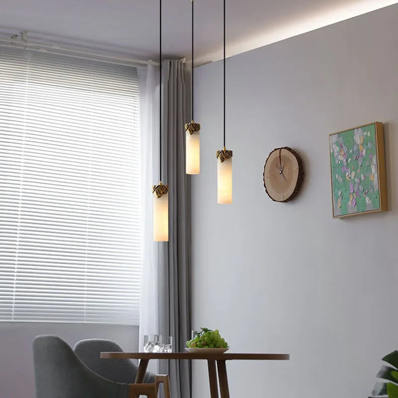 Natural marble and brass copper pendant light - vue 3 sur 8