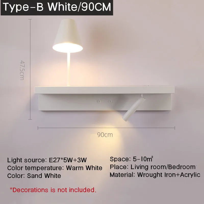 Rotating wall light with shelf and spotlight switch for decoration - vue 13 sur 14