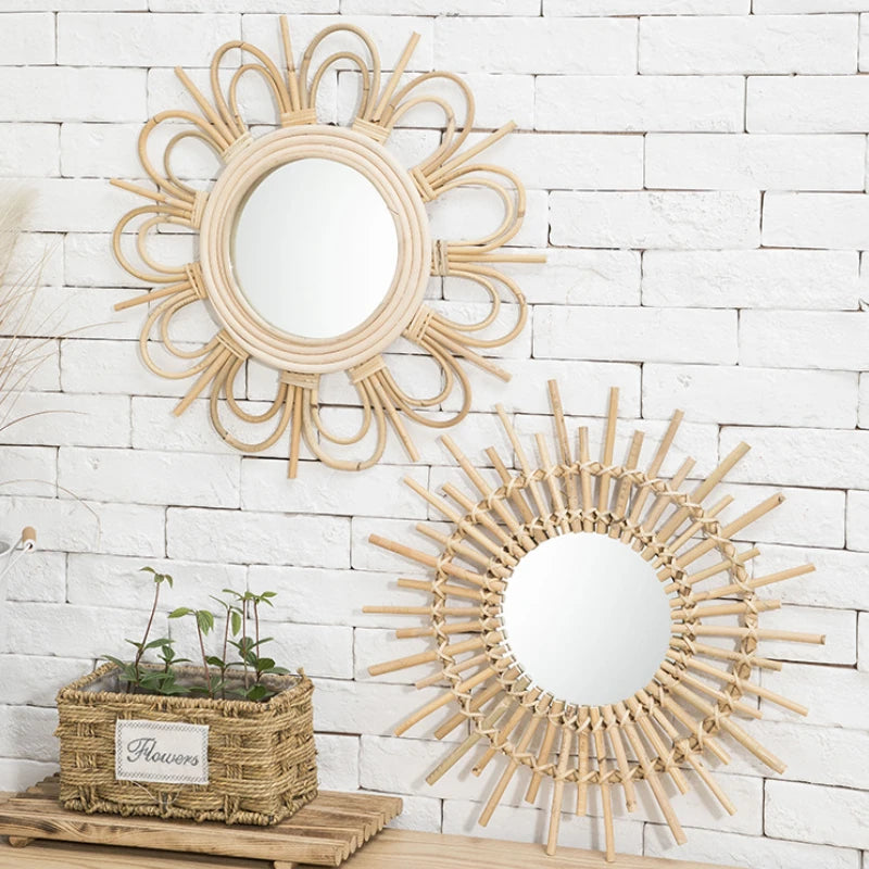 decorative sunflower rattan hanging mirror for a bohemian atmosphere