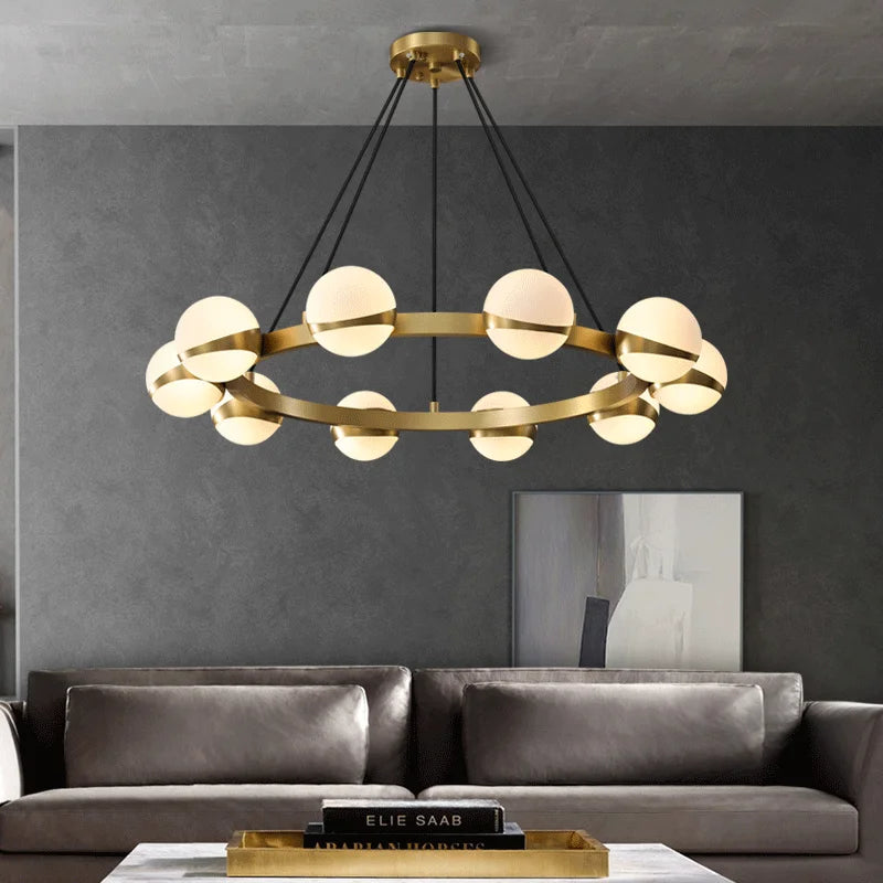Luxury Nordic copper chandelier with decorative ring