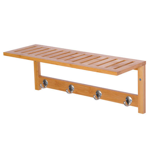 HOMCOM Wall hanger bamboo 4 hooks rack Wall towel rack 50x16x17.5cm - vue 2 sur 7