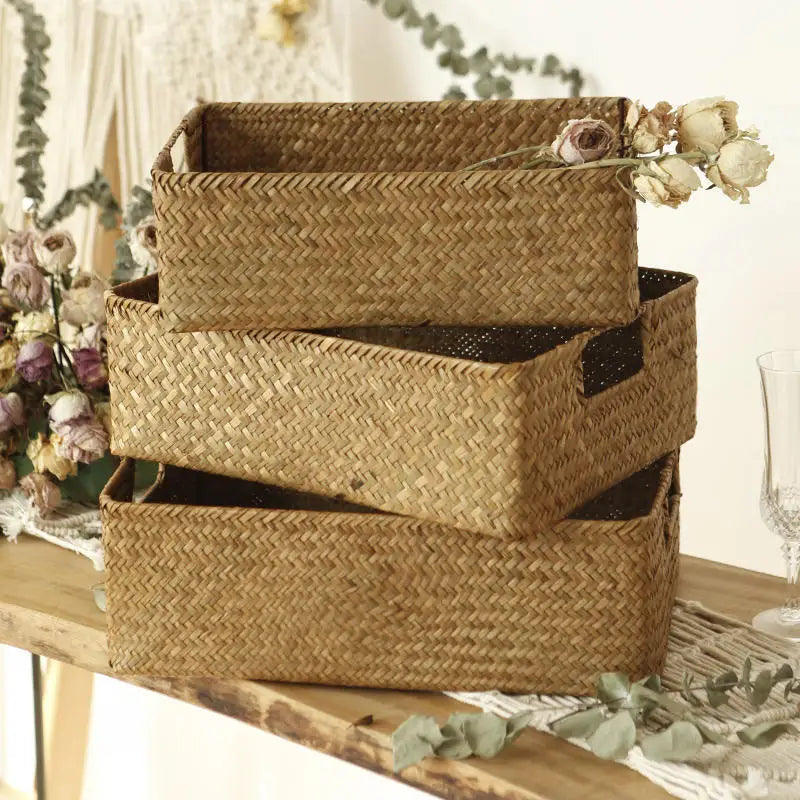 large woven seagrass basket for storage and decoration
