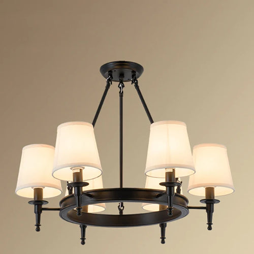 Retro iron pendant light with fabric lampshade - vue 11 sur 14