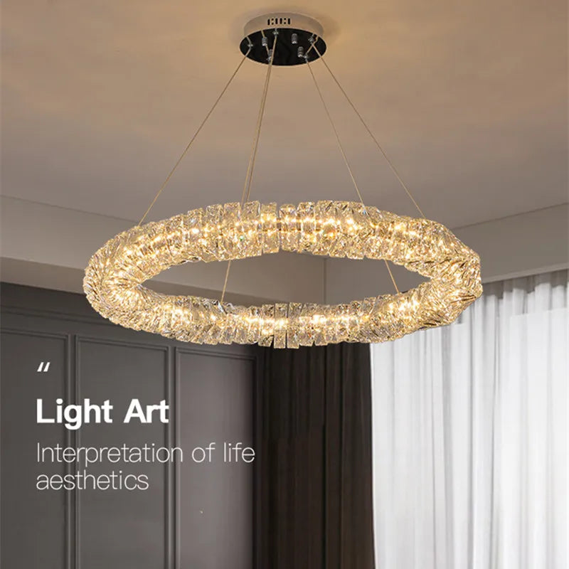 Modern dimmable crystal and steel pendant with remote control - vue 4 sur 21