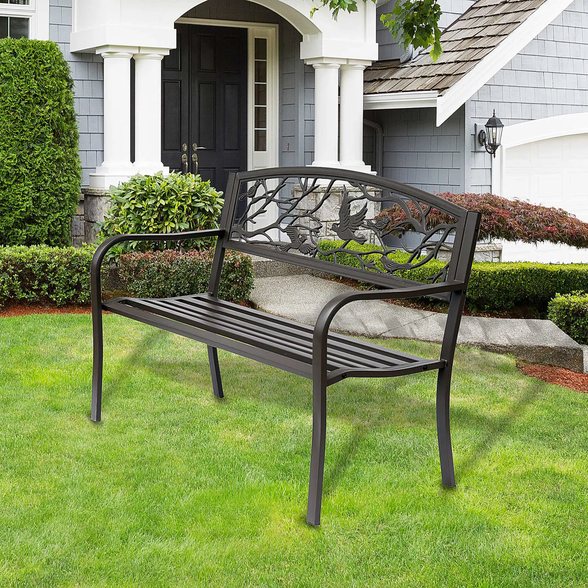 brown garden bench with animal backrest, elegant and comfortable design - vue 3 sur 6