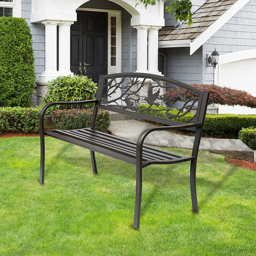brown garden bench with animal backrest, elegant and comfortable design - vue 3 sur 6