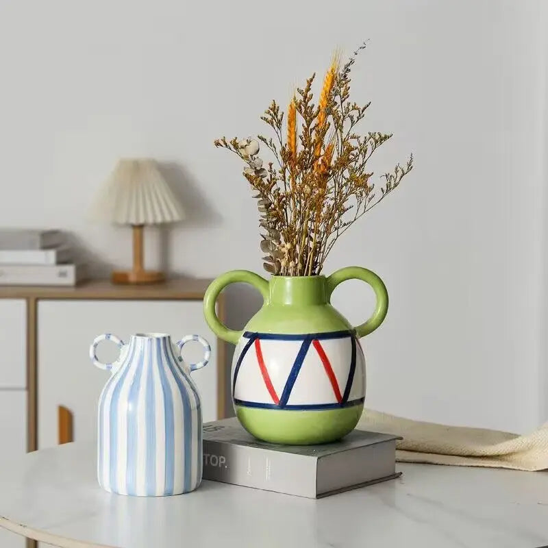 ceramic vase striped smiling face cute atmosphere decorative