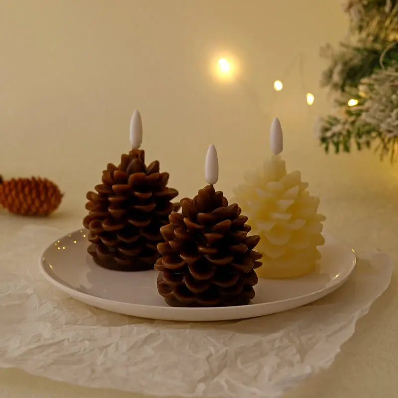 flameless pine cone led candle for festive home decoration