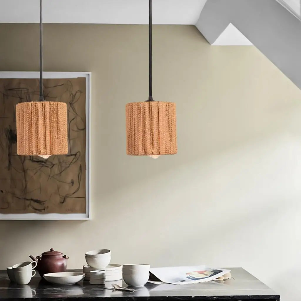 Vintage industrial style rattan iron cage pendant light - vue 5 sur 7