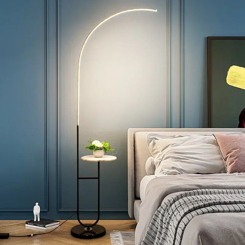 LED floor lamp with minimalist design and storage for reading and relaxation - vue 4 sur 8