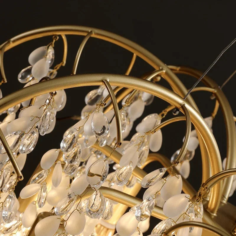 golden crystal chandelier for luxurious interior lighting - vue 5 sur 11