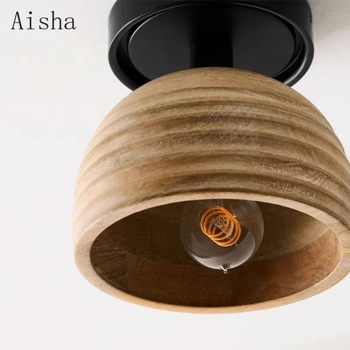 Retro wooden ceiling light in American style for interior decoration - vue 3 sur 5