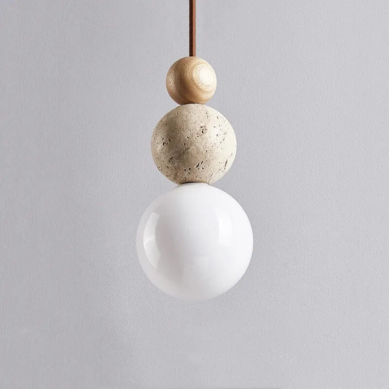 Wabi Sabi round gourd-shaped LED pendant light in yellow tuff - vue 3 sur 8