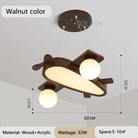 Solid wood airplane pendant light for children