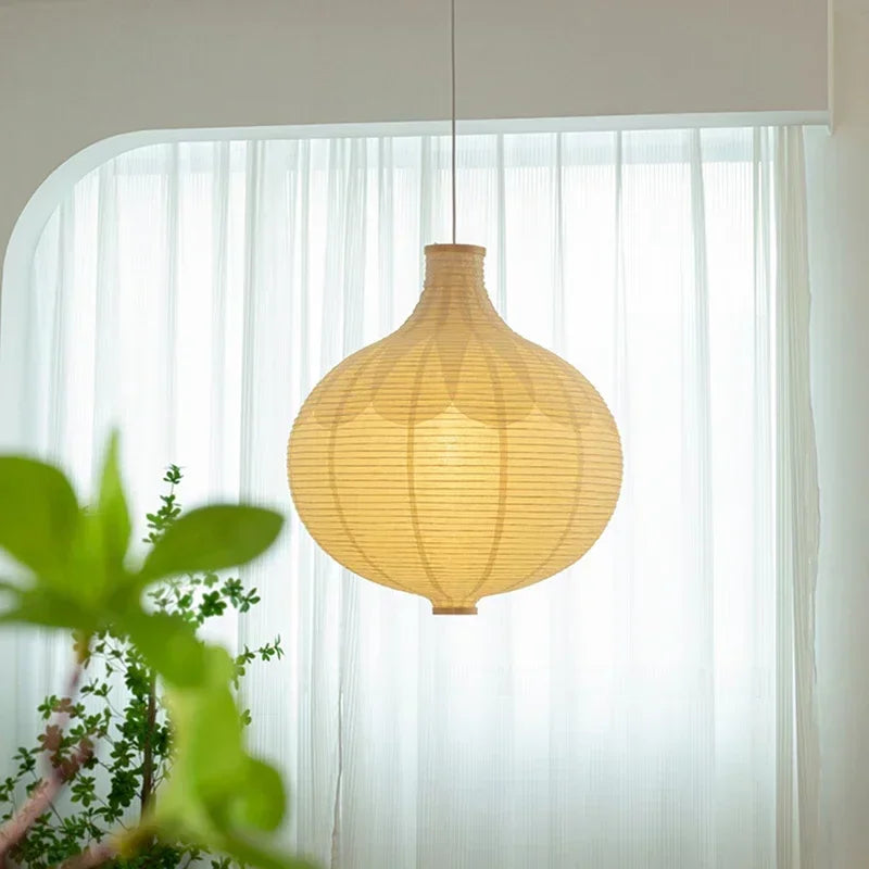 Japanese round paper pendant lamp with decorative hanging light - vue 6 sur 7