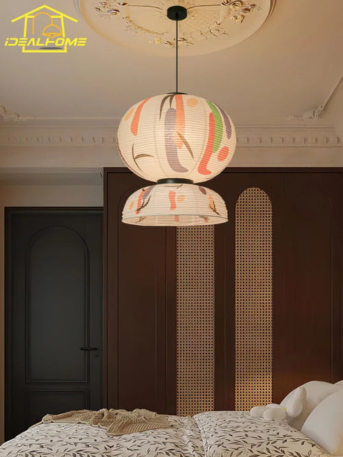 Japanese wabi-sabi rice paper pendant light for elegant interiors - vue 3 sur 6