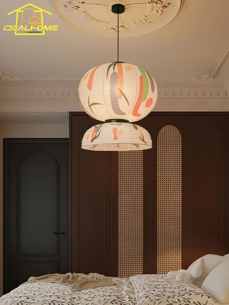 Japanese wabi-sabi rice paper pendant light for elegant interiors - vue 3 sur 6