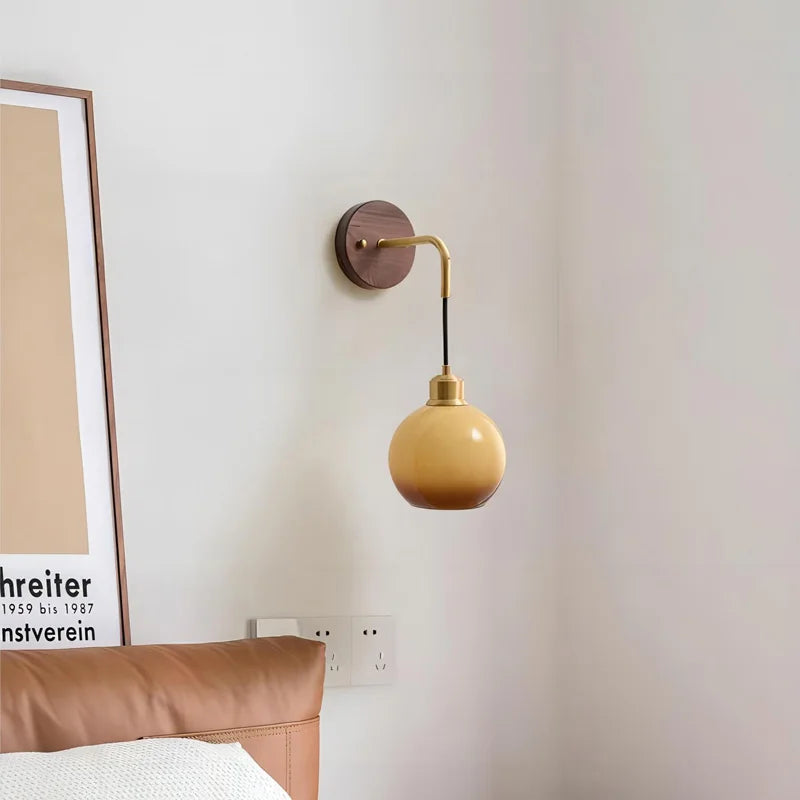 Walnut Wood Brass Gradient Glass Wall Light, Wall Sconce for Bedroom, Bedside, Living, Dining Room, Corridor aisle - vue 2 sur 7