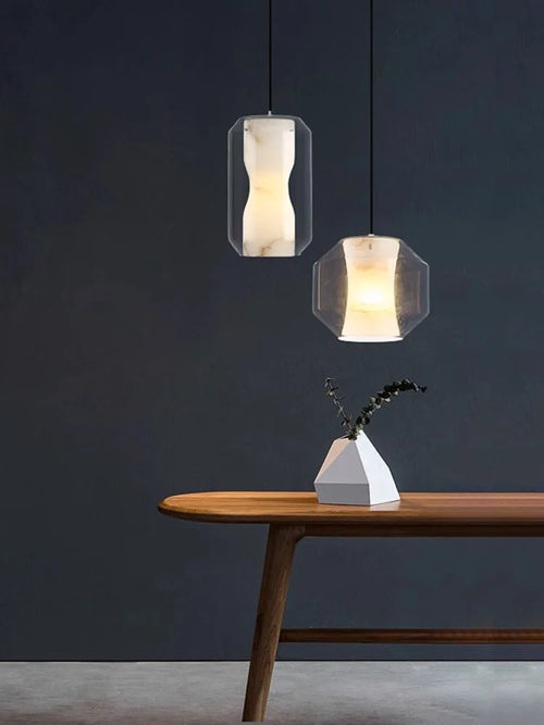 Natural marble glass chandelier modern minimalist decorative - vue 2 sur 8