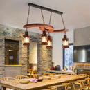 Retro industrial 4-head wood and iron chandelier for café, bar or loft